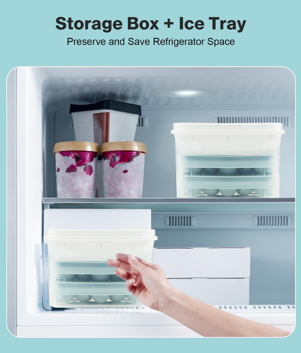 Ice Cube Tray with Lid and Bin – Round Ice Cube Trays for Freezer