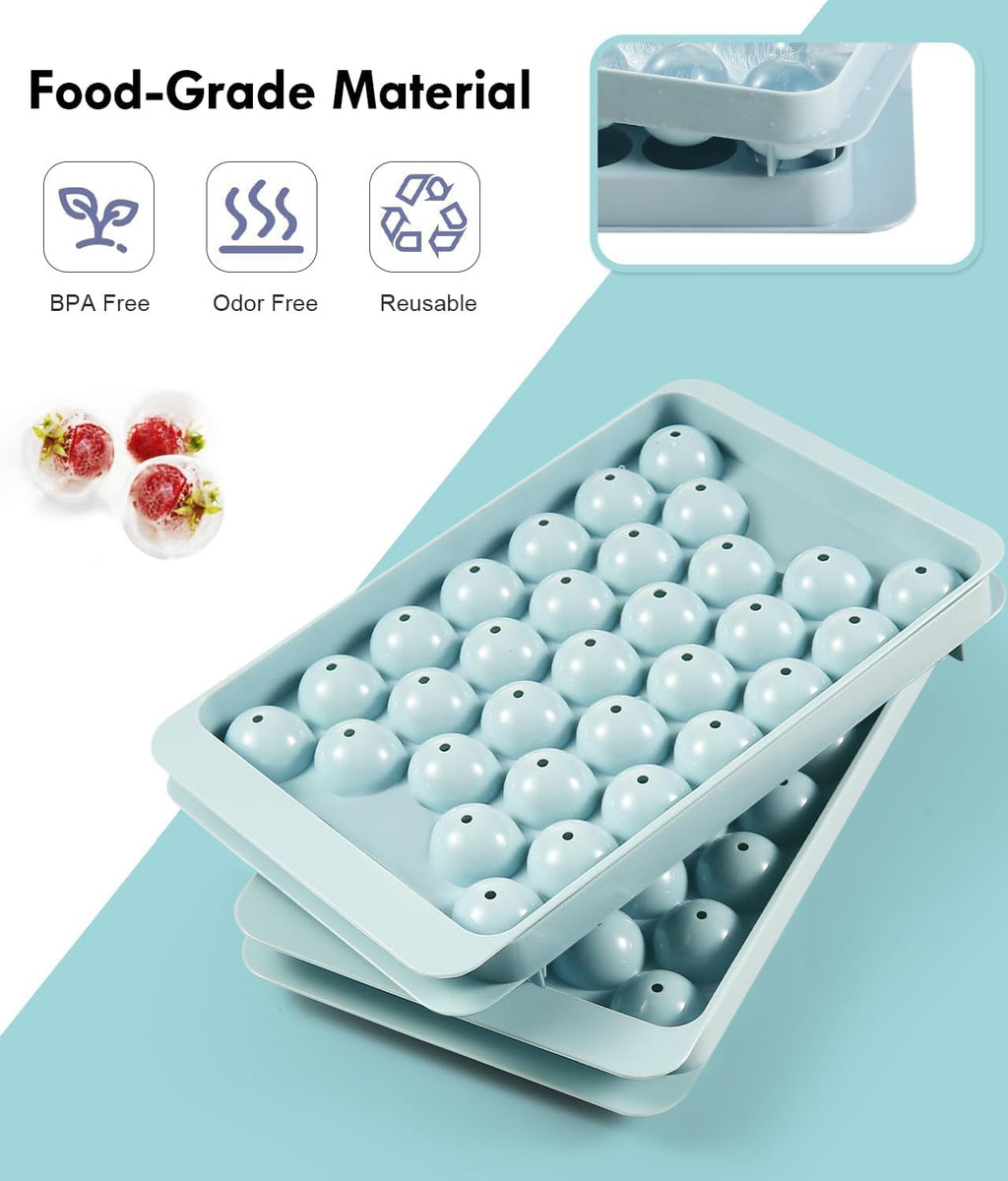 Ice Cube Tray with Lid and Bin – Round Ice Cube Trays for Freezer