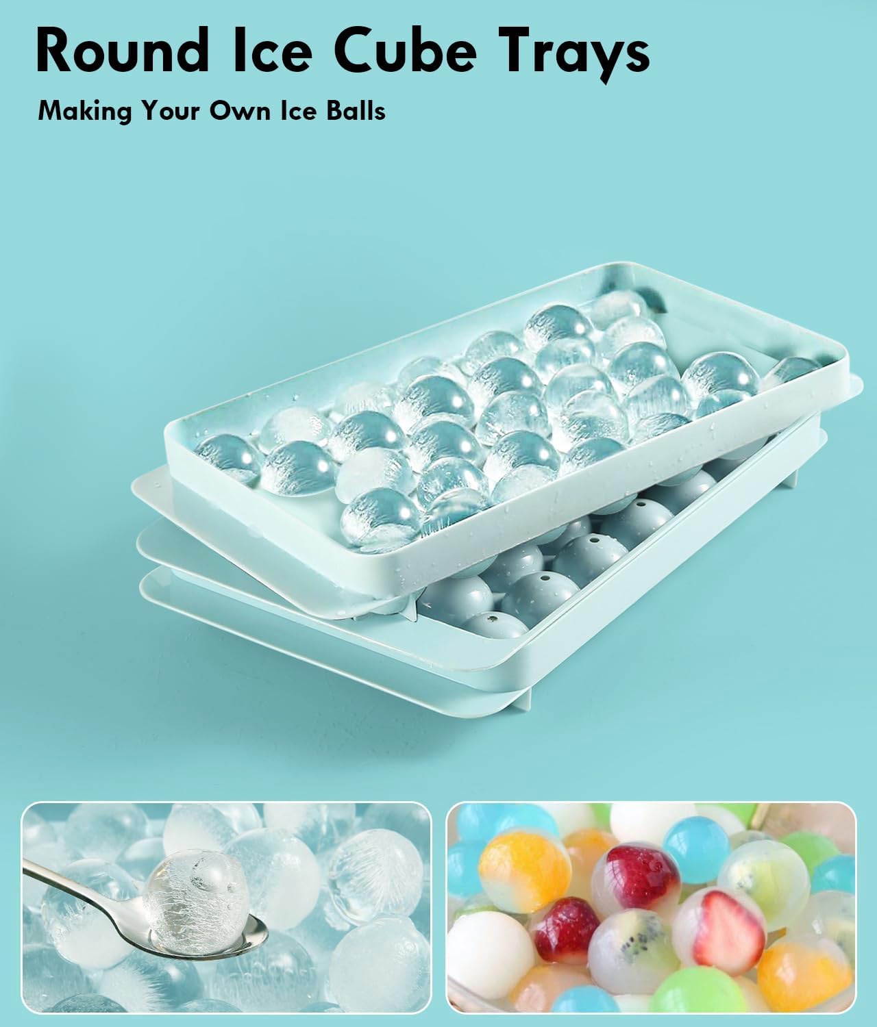 Ice Cube Tray with Lid and Bin – Round Ice Cube Trays for Freezer